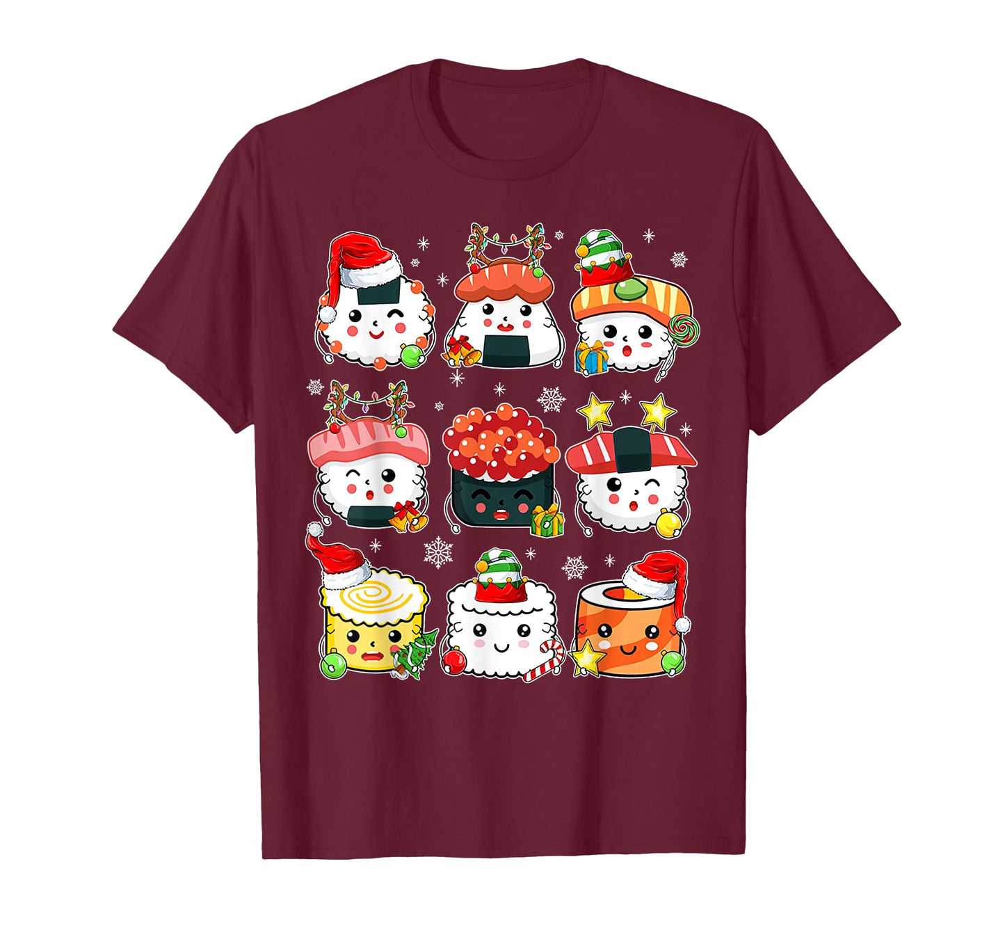 Christmas Kawaii Sushi Santa Hat Lights Japanese Food Lover T-Shirt