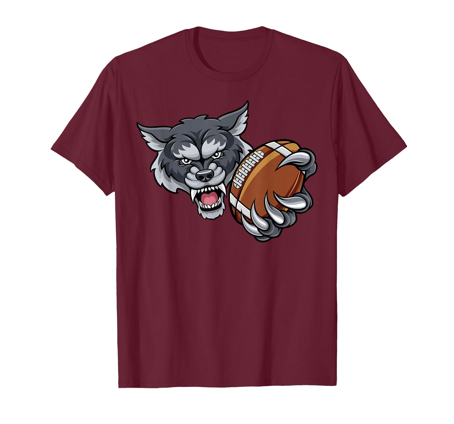 Wolf Cartoon Sports Team Mascot American Football Ball T-Shirt
