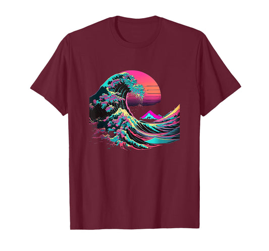 Vaperwave Aesthetic Glitch Great Wave Retrowave Synthwave T-Shirt