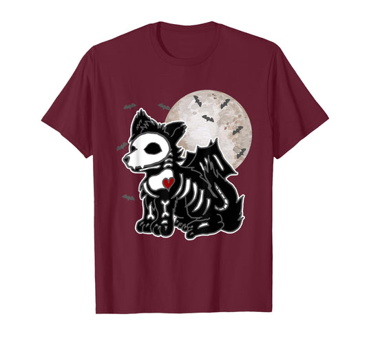 Halloween Emo Wolf Skeleton Anime Goth Costume Kids Girls T-Shirt