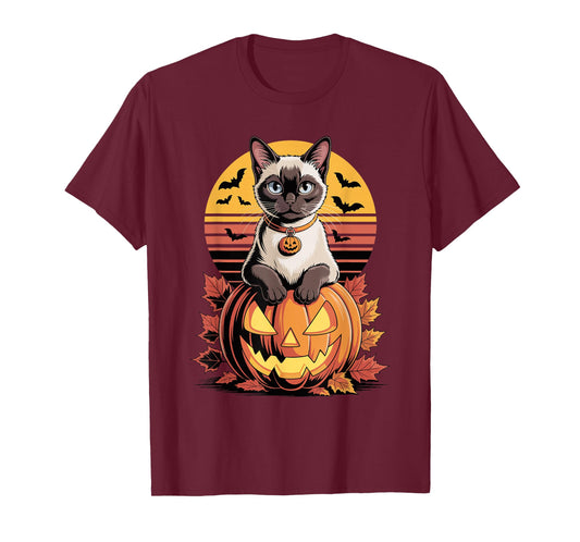 Halloween Retro Siamese Cat Meezer T-Shirt