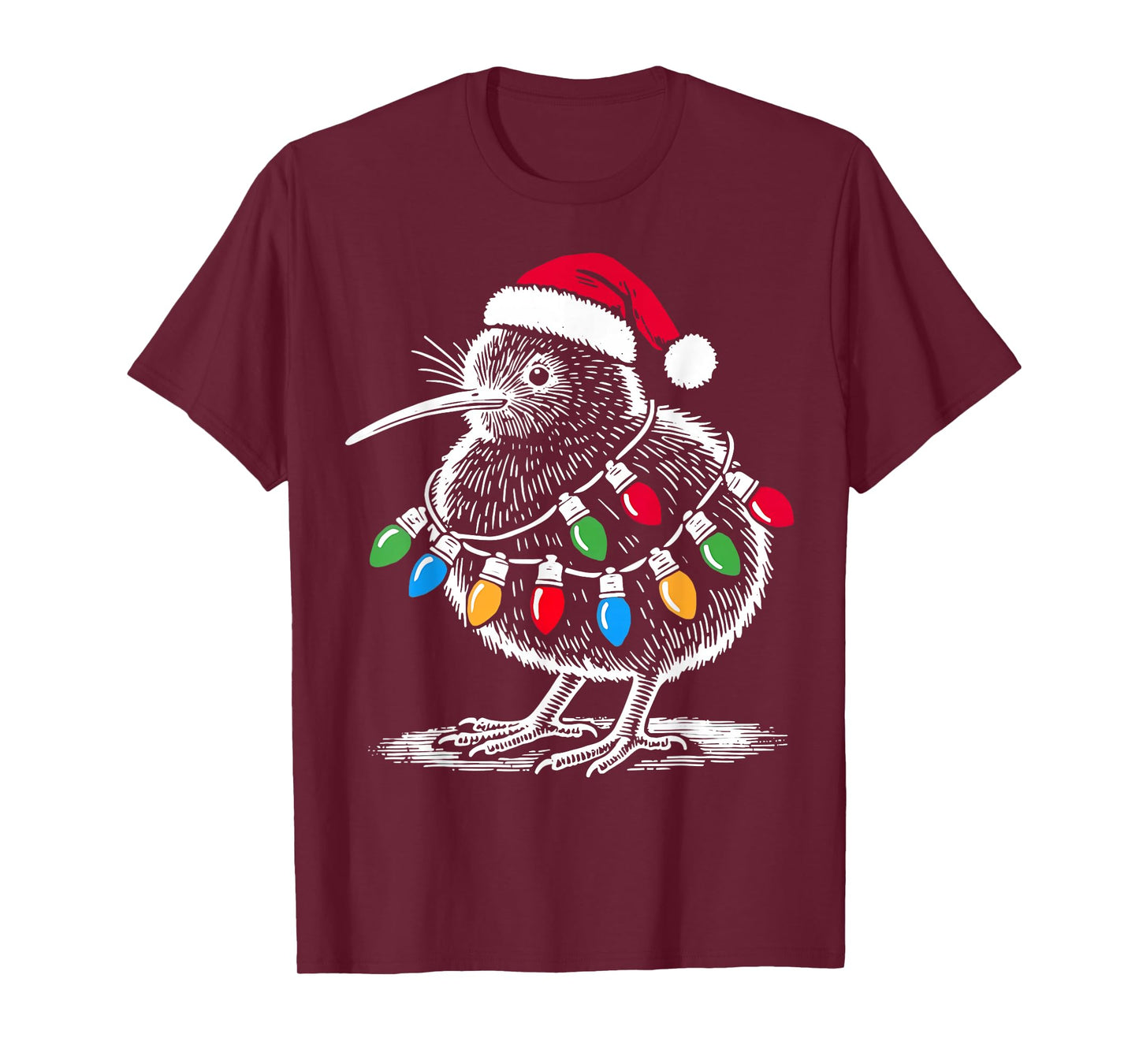 Vintage Kiwi Bird Santa Hat Christmas Light Birding Animal T-Shirt