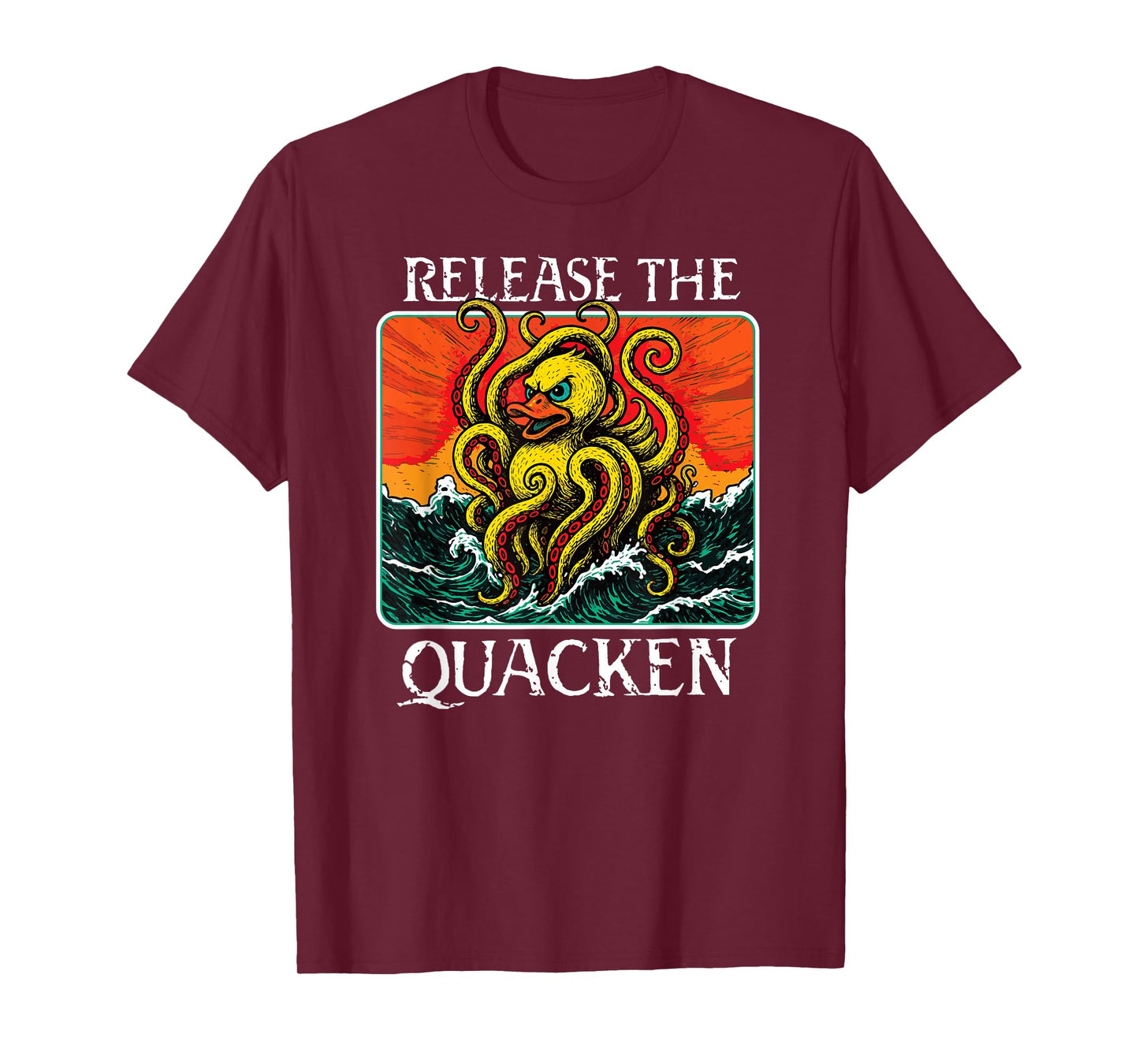 RELEASE THE QUACKEN rubber duck sea monster kraken pun funny T-Shirt