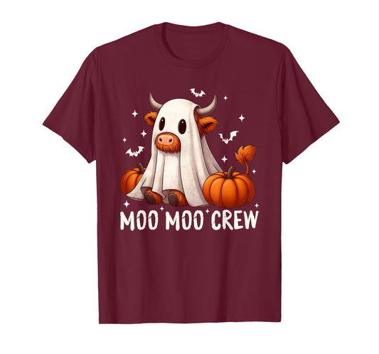 Moo Moo Crew Funny Halloween Cow Ghost Pumpkins Farmer T-Shirt