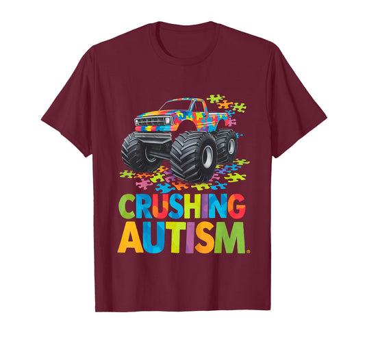 Kids Autism Awareness Monster Truck Crushing Austim Kids Toddlers T-Shirt