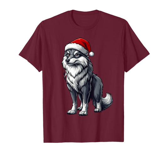 Wolf Santa Hat Boys Girls Kids Wolf Lovers Christmas Pajama T-Shirt