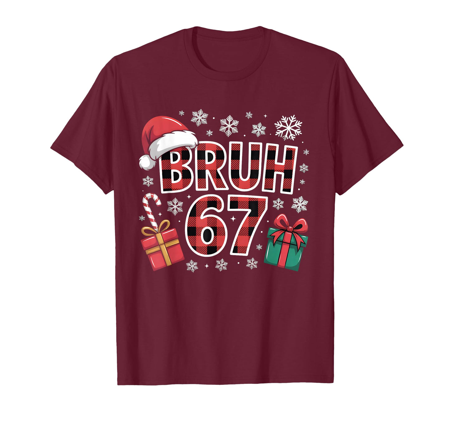 Funny Bruh 67 Buffalo Plaid Christmas Six Seven Meme Teens T-Shirt