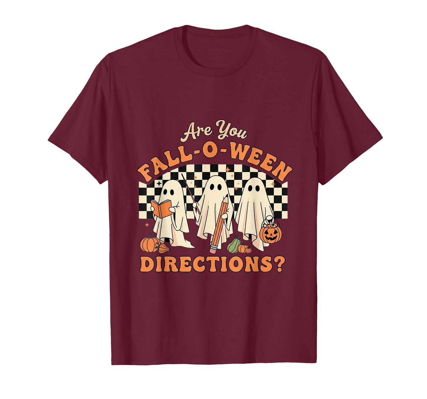 Retro are You Fall O Ween Directions Teacher Halloween Ghost T-Shirt