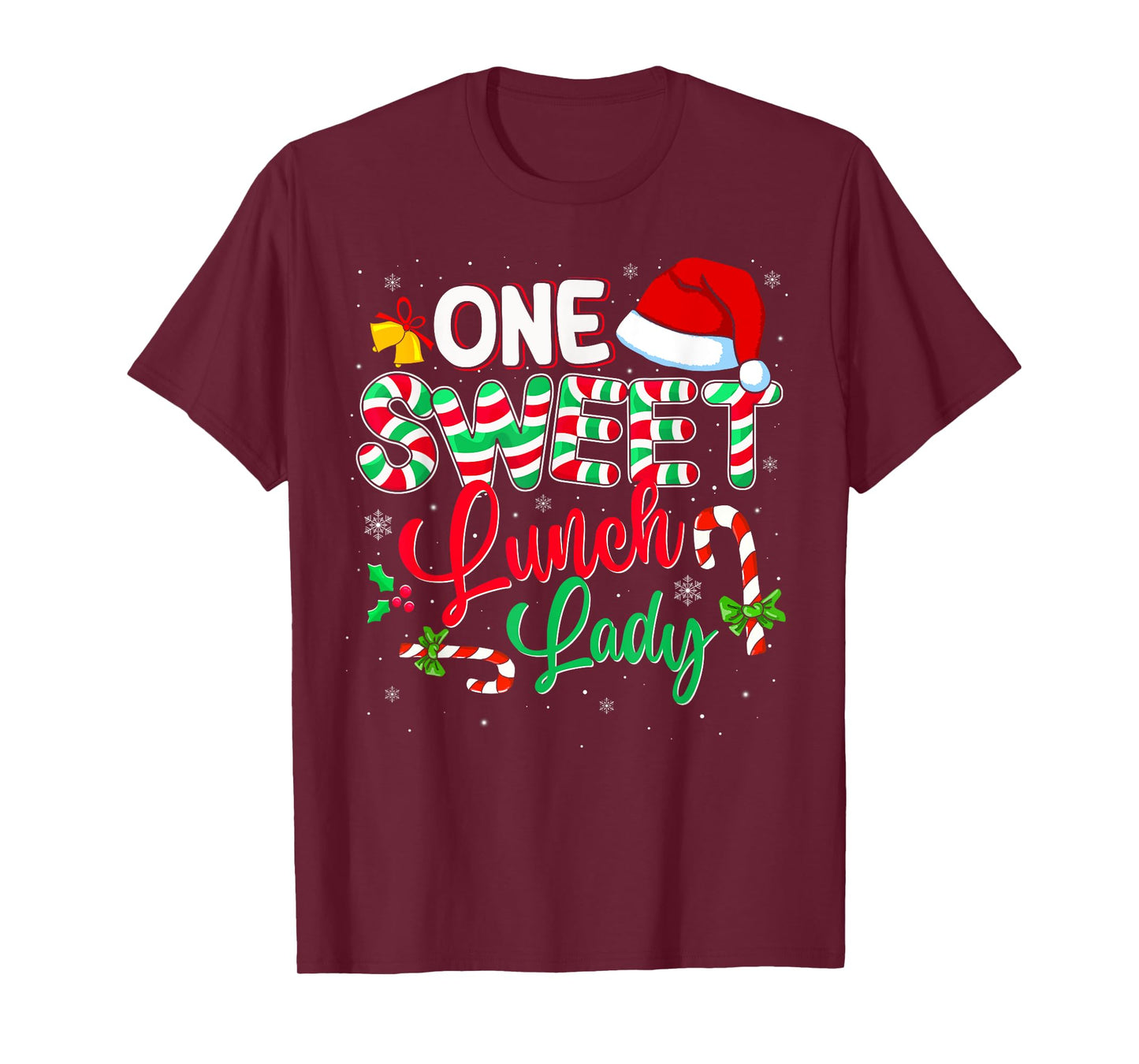 One Sweet Lunch Lady Christmas Candy Cane Santa Hat Funny T-Shirt