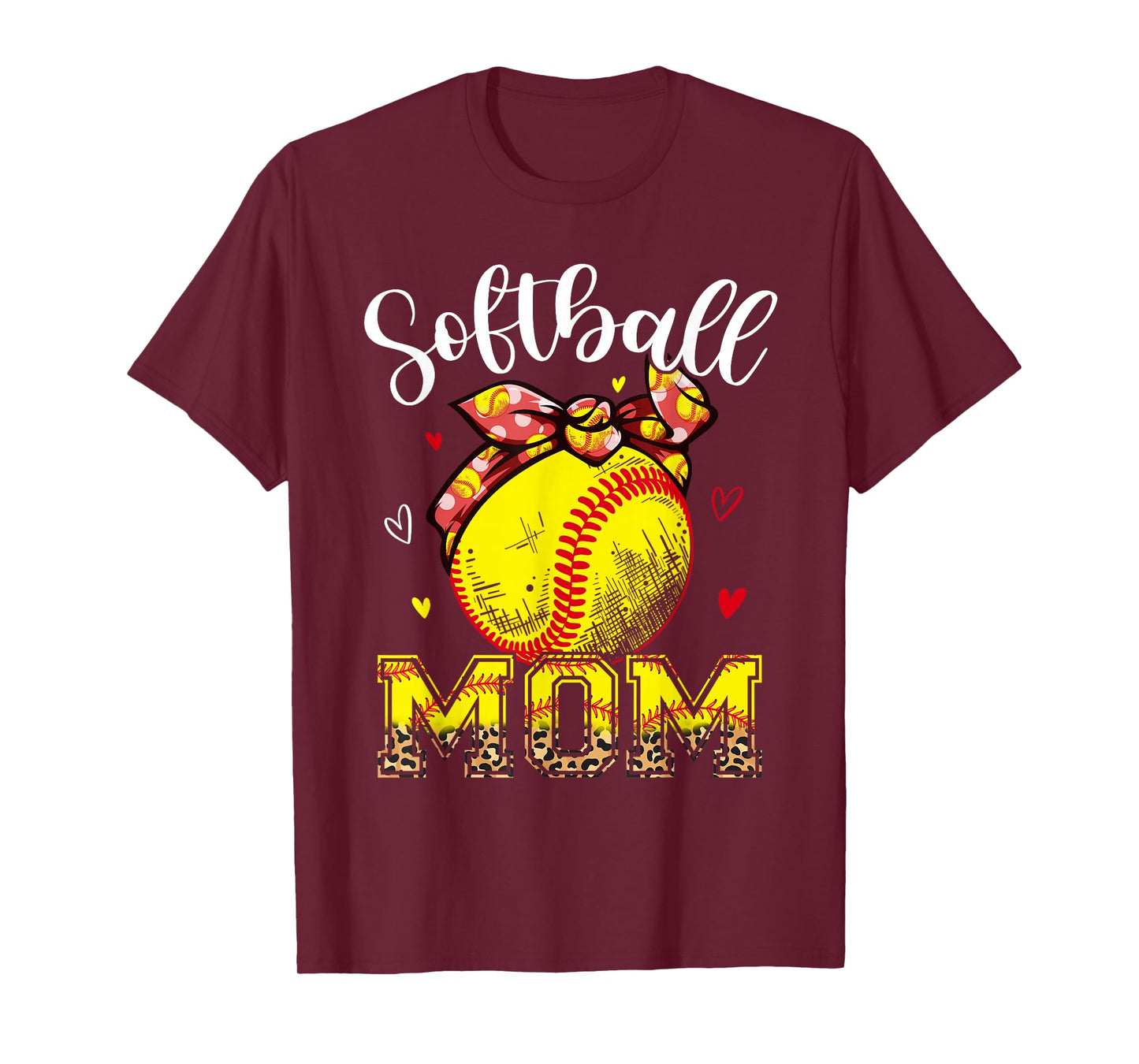 Softball Mom Headband Leopard Softball Ball Mothers Day Mama T-Shirt