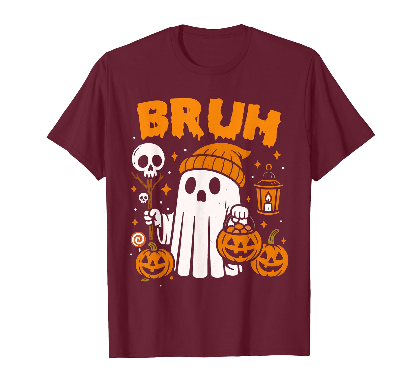 Bruh Ghost Funny Halloween Candy Bro Boys Girls Kids Pumpkin T-Shirt
