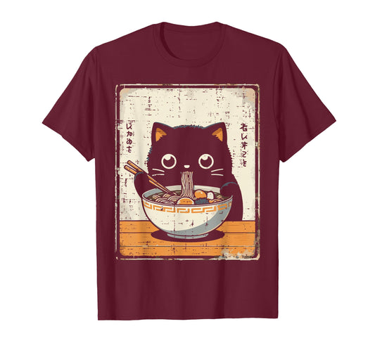 Japanese Black Cat Ramen Kawaii Noodles Art Women Girls Kids T-Shirt