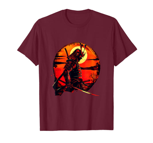 Solitary Triumph: Crimson Horizon Samurai Tee T-Shirt