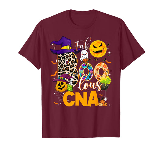 Fab Boo Lous CNA Nurse Nursing Halloween Leopard Pumpkin T-Shirt