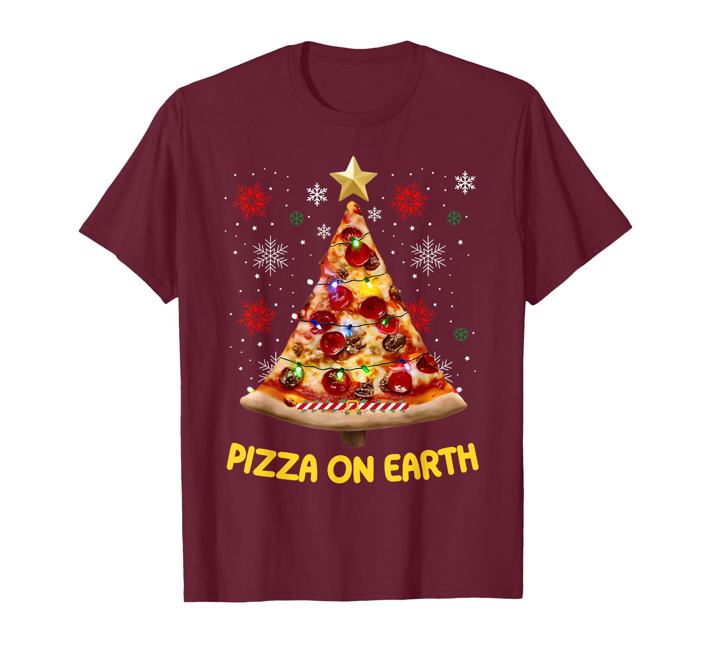 Pizza on Earth Christmas Tree Funny Xmas Pizza Fast Food Tee T-Shirt