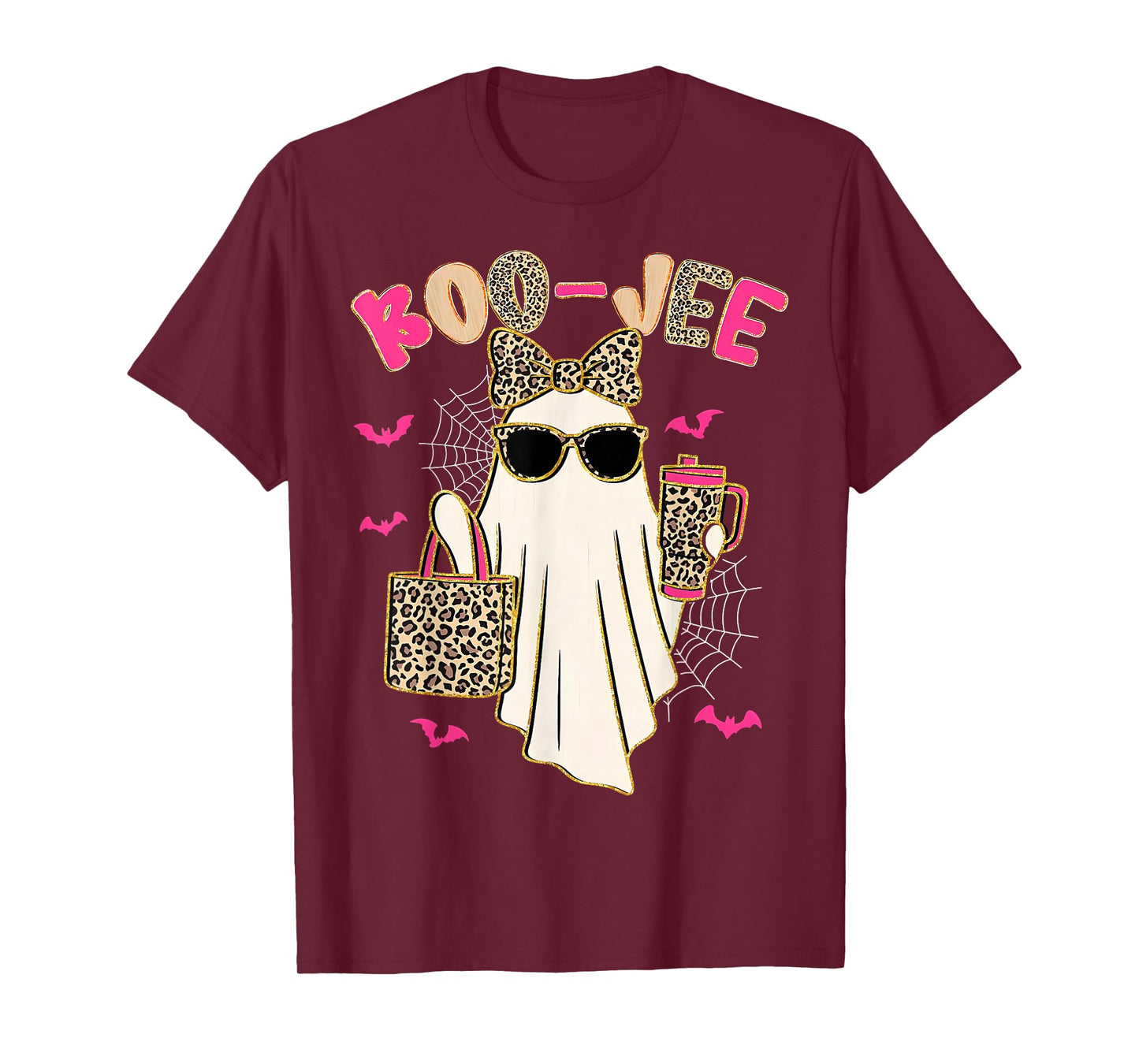 Coquette Leopard Ghost Coffee Boo JEE Halloween Boujee T-Shirt