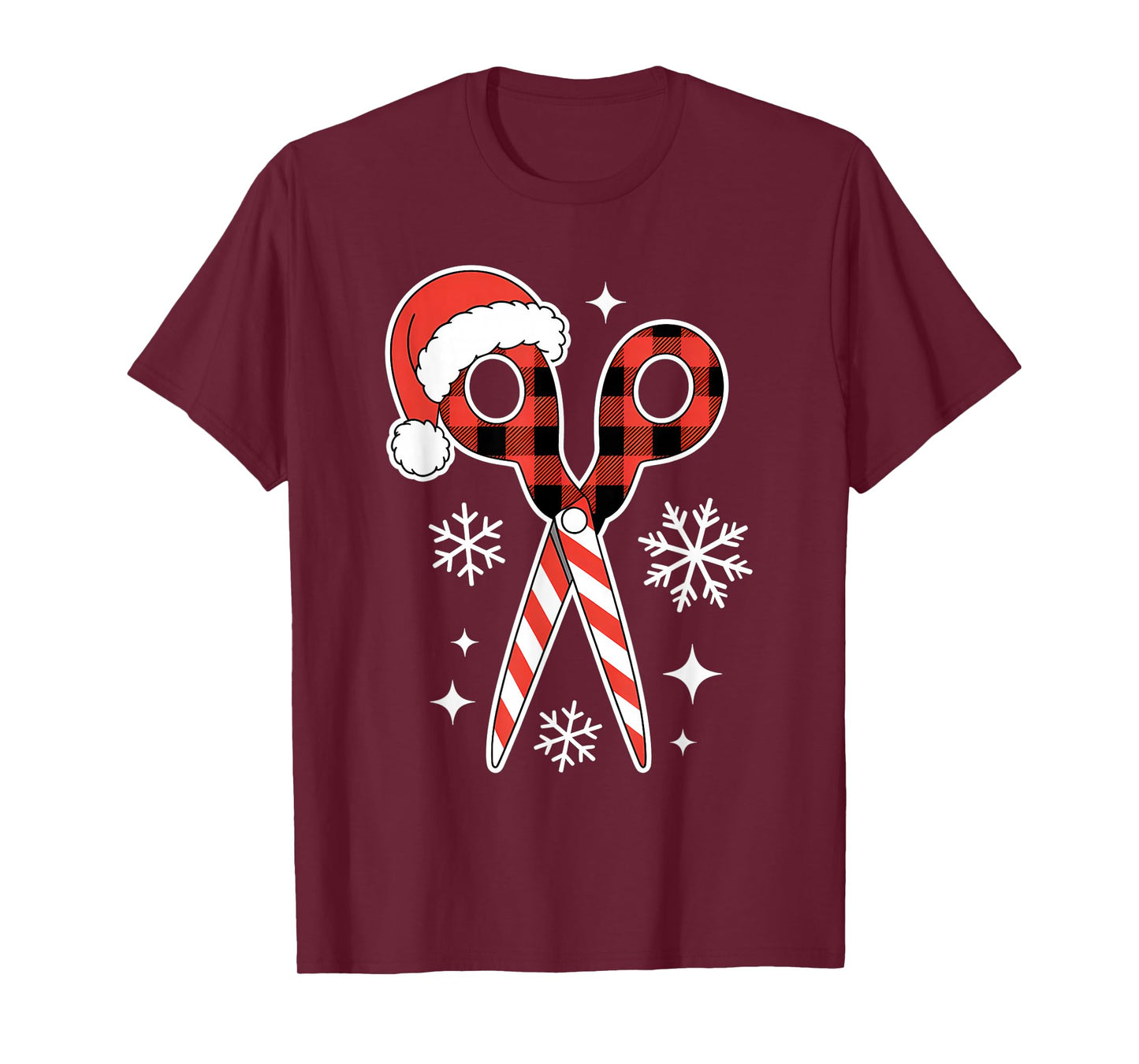 Christmas Buffalo Plaid Scissors with Santa Hat Men Women T-Shirt