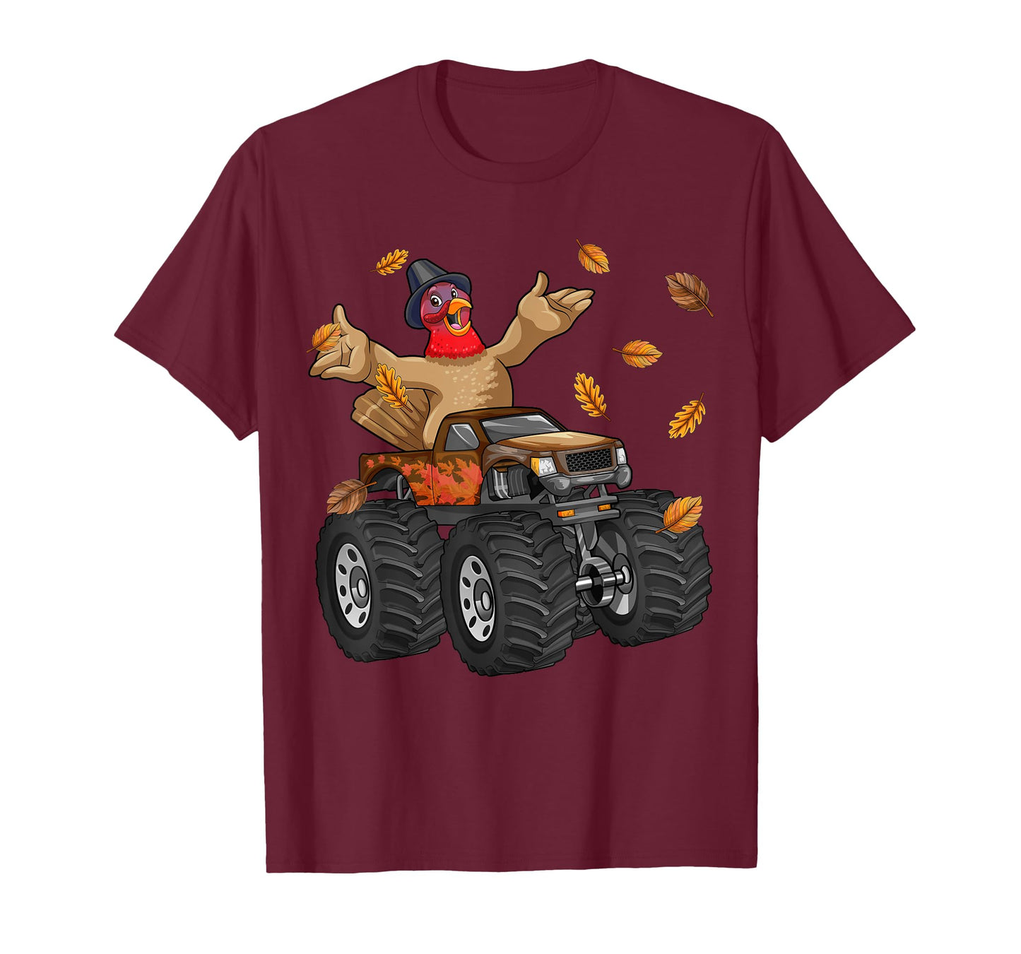 Thanksgiving Turkey Riding Monster Truck Funny Boys Kids T-Shirt