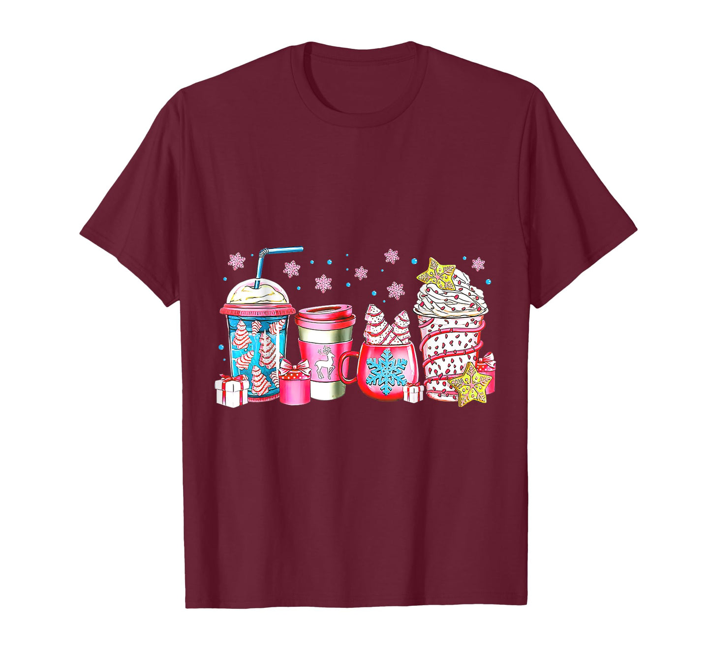 Cute Pink Coffee Cups Latte Christmas Design Women Girls T-Shirt