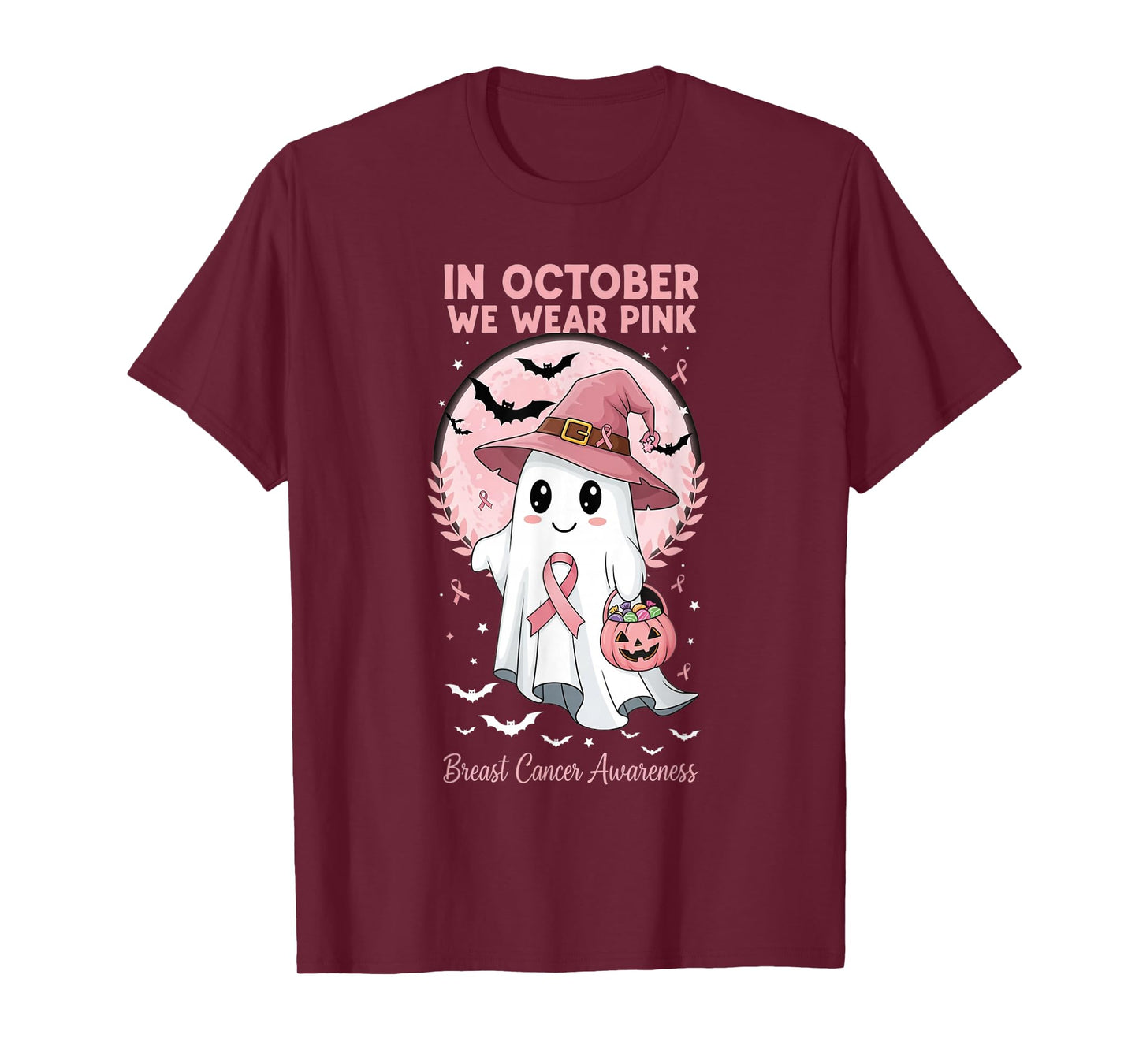 in October We Wear Pink Ghost Breast Cancer Awareness T-Shirt