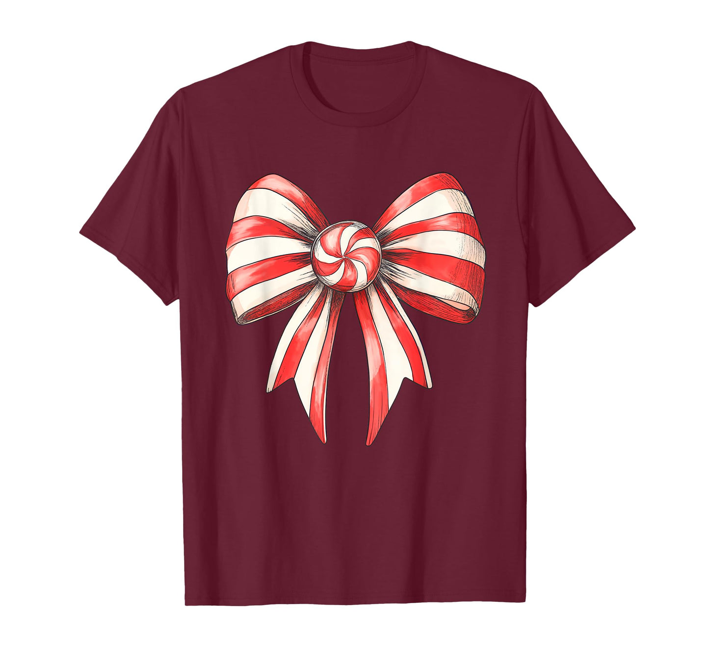 Coquette Christmas Bow Girls Women Holiday Ribbon Candy Cane T-Shirt