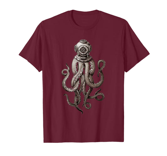Retro SCUBA Diver Weird Octopus Design, Octopus Helmet T-Shirt