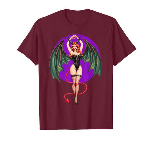 Sexy Succubus Monster Halloween Hand Heart Pin-Up Girl Devil T-Shirt