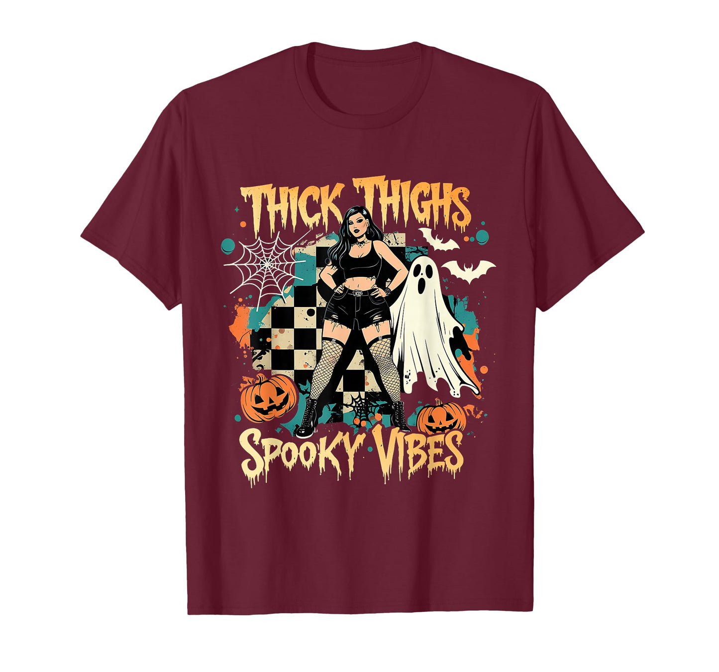 Thick Thighs Spooky Vibes Funny Ghost Halloween T-Shirt