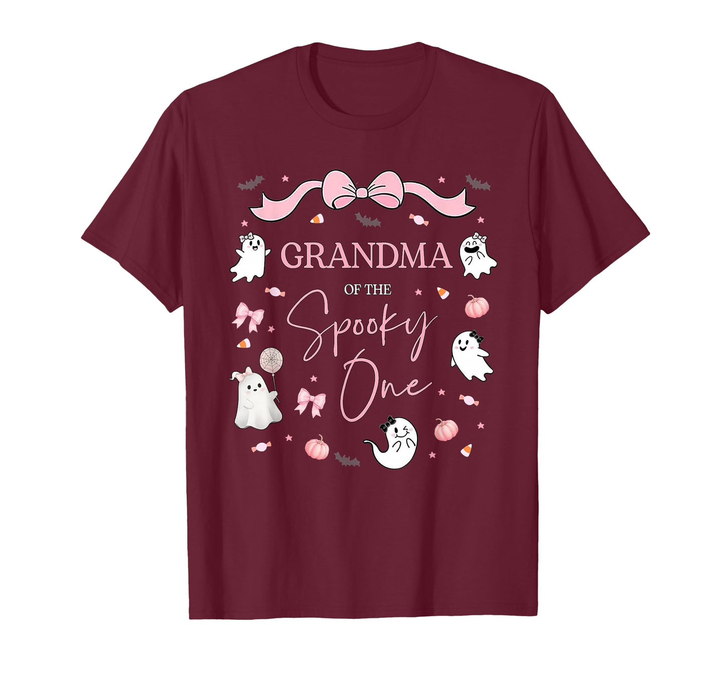 Grandma of The Spooky One Birthday Girl Pink Bow Halloween T-Shirt