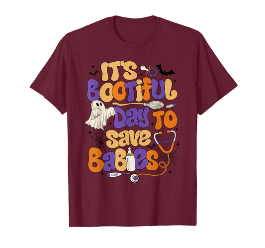 It's a Boo-Tiful Day to Save Babies NICU Nurse Boo Crew T-Shirt