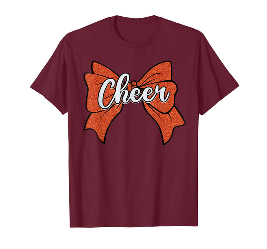 Coquette Orange Cheer Bow Sport Cheerleader Cheerleading T-Shirt