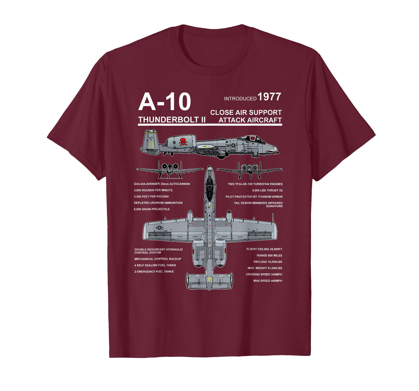 A-10 Thunderbolt II Warthog Military Jet Blueprint T-Shirt