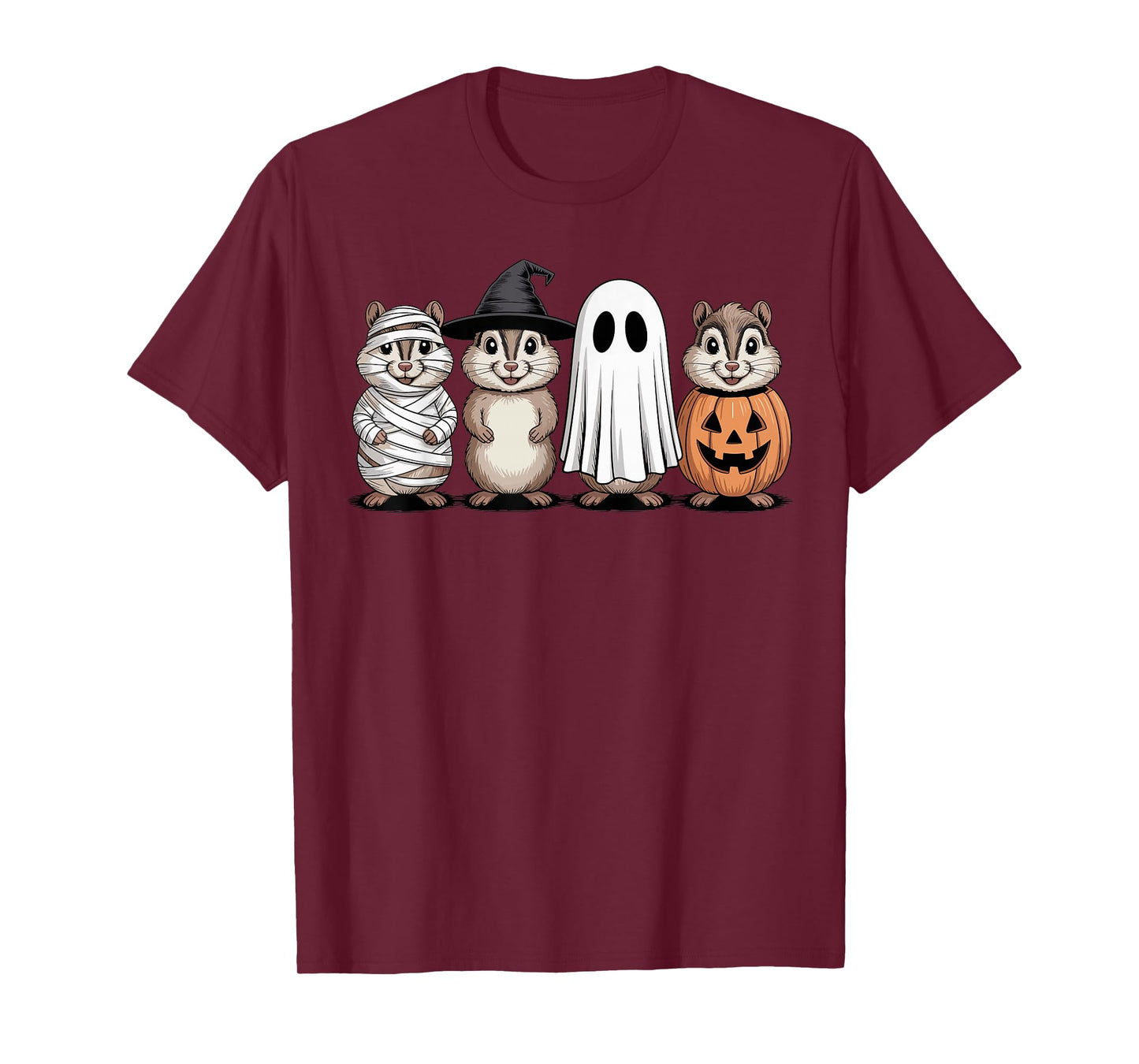 Spooky Ghost Chipmunk Pumpkin Halloween Skeleton T-Shirt