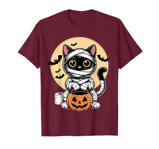 Black Cat Mummy Men Women Kids Halloween Funny Black Cat T-Shirt
