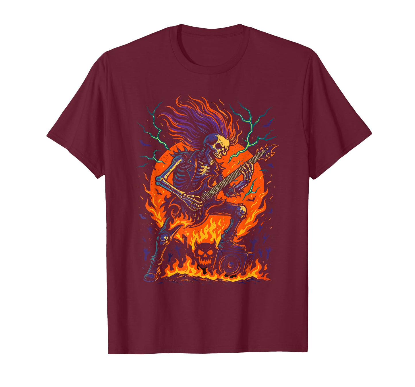 Rocking Skeleton Witch Guitar Halloween Ghost Pumpkin T-Shirt