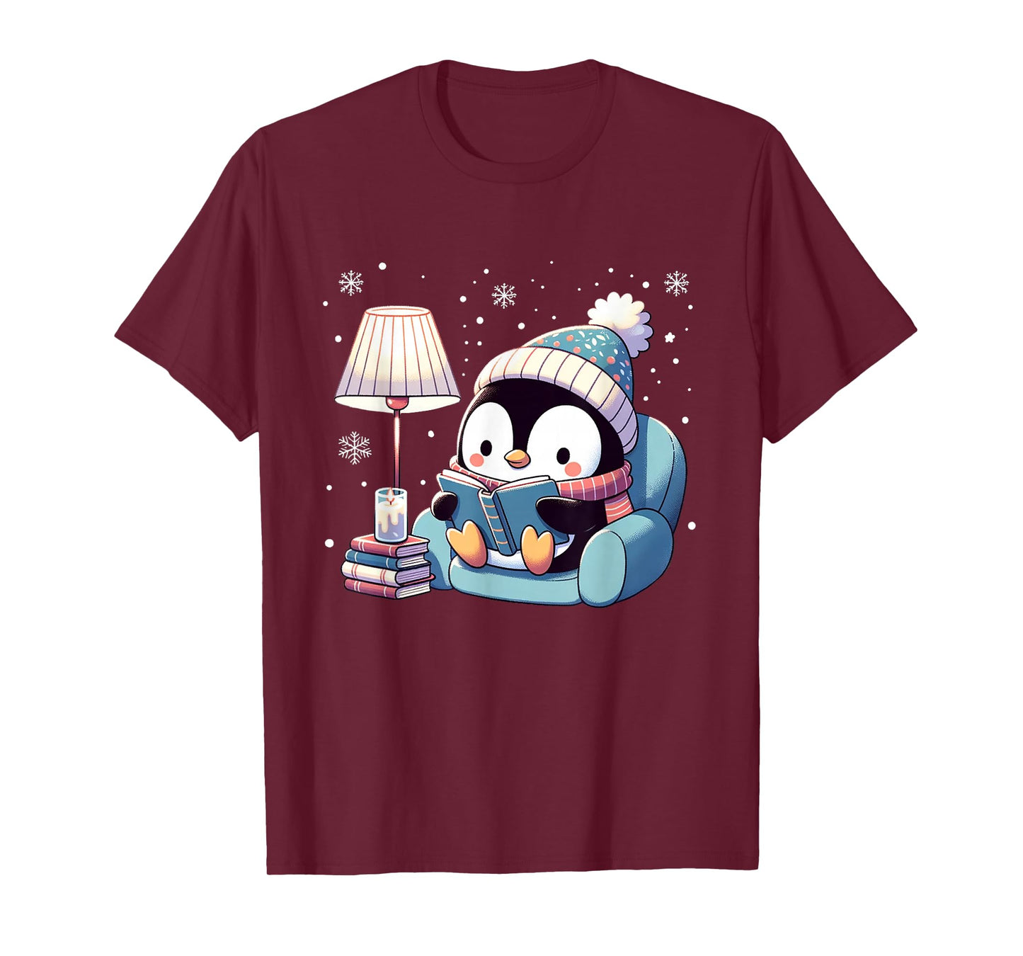 Cute Penguin Reading Kids Women Men Boys T-Shirt