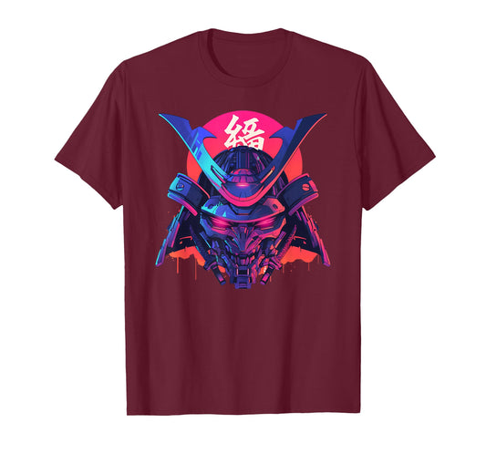 Samurai Mask Japanese Shogun Kanji Cyberpunk Warrior Anime T-Shirt