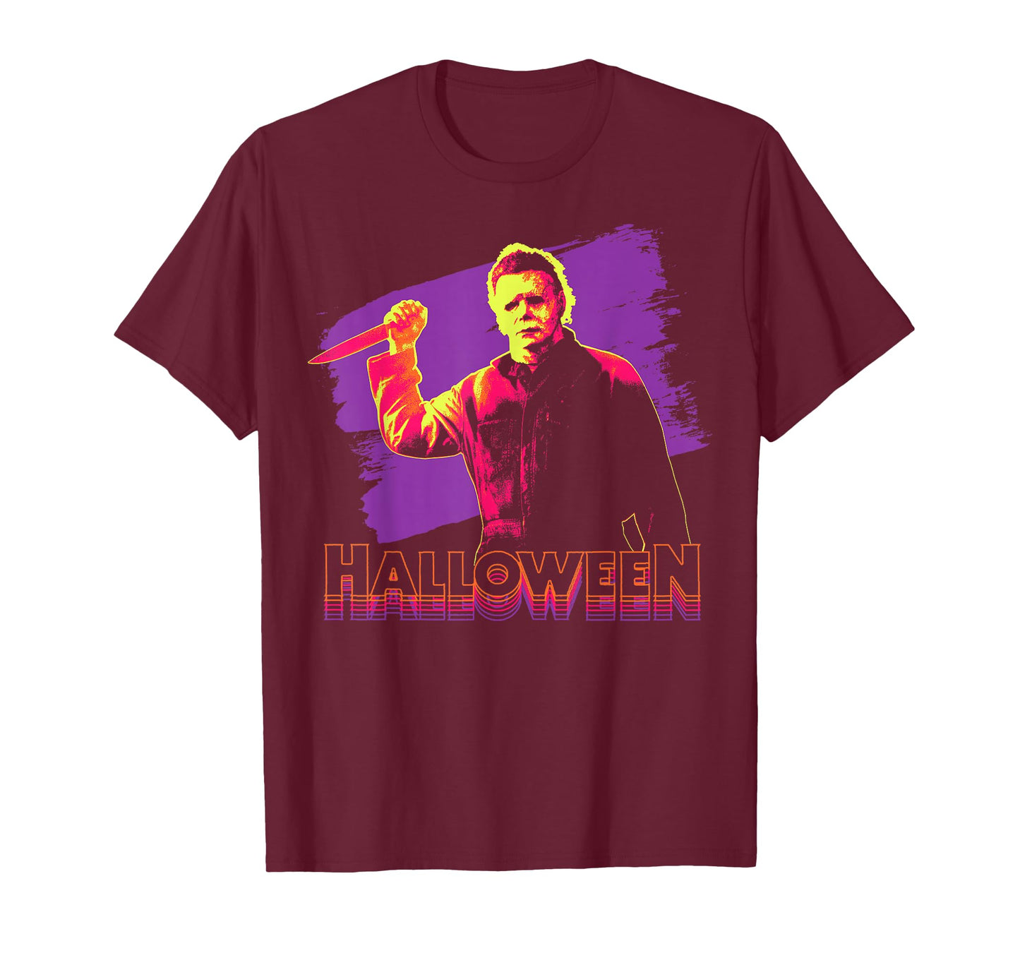 Halloween Michael Myers Neon Portrait T-Shirt Small
