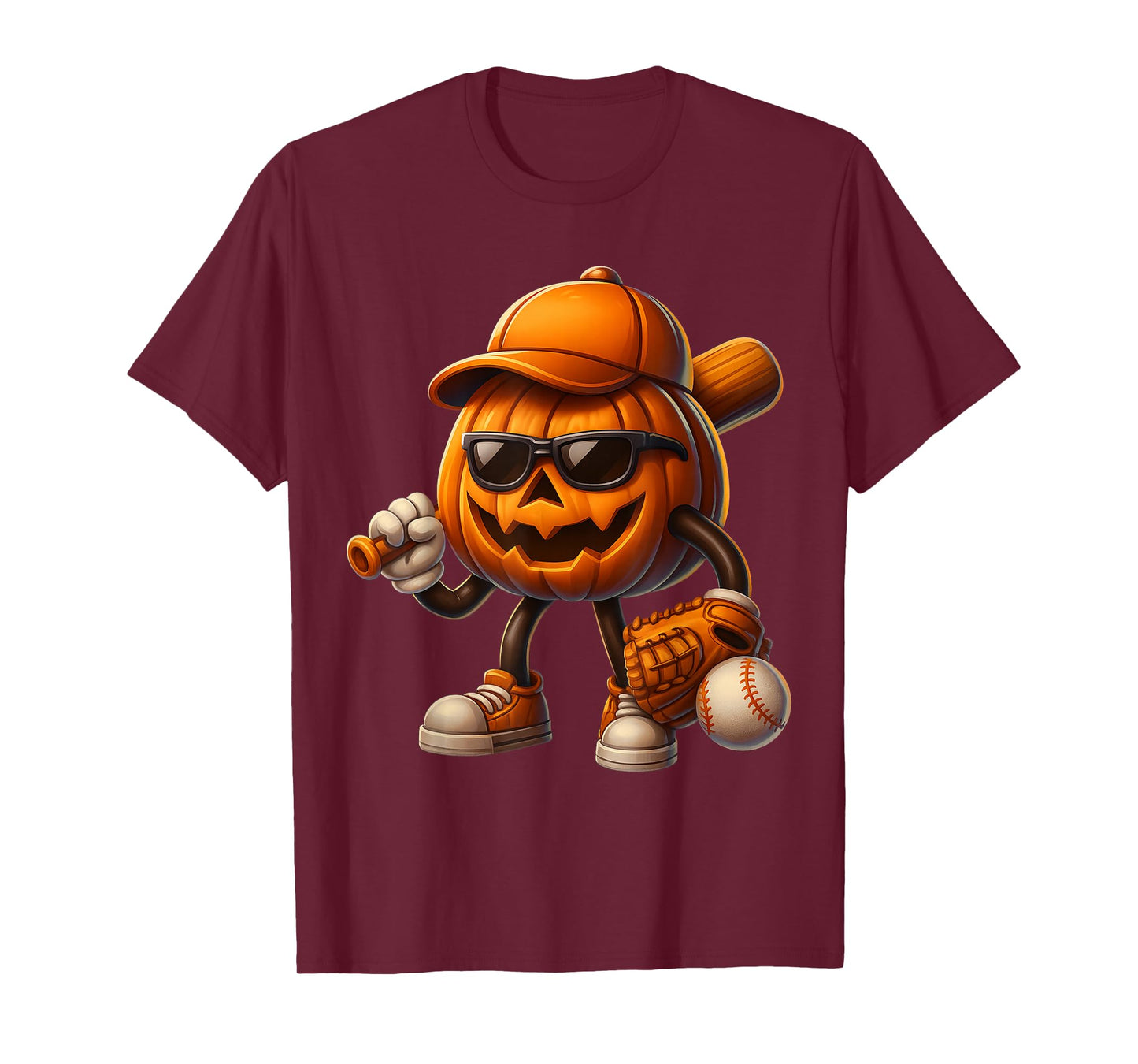 Spooky Jack O lantern Baseball Halloween Costumes Mens Boys T-Shirt