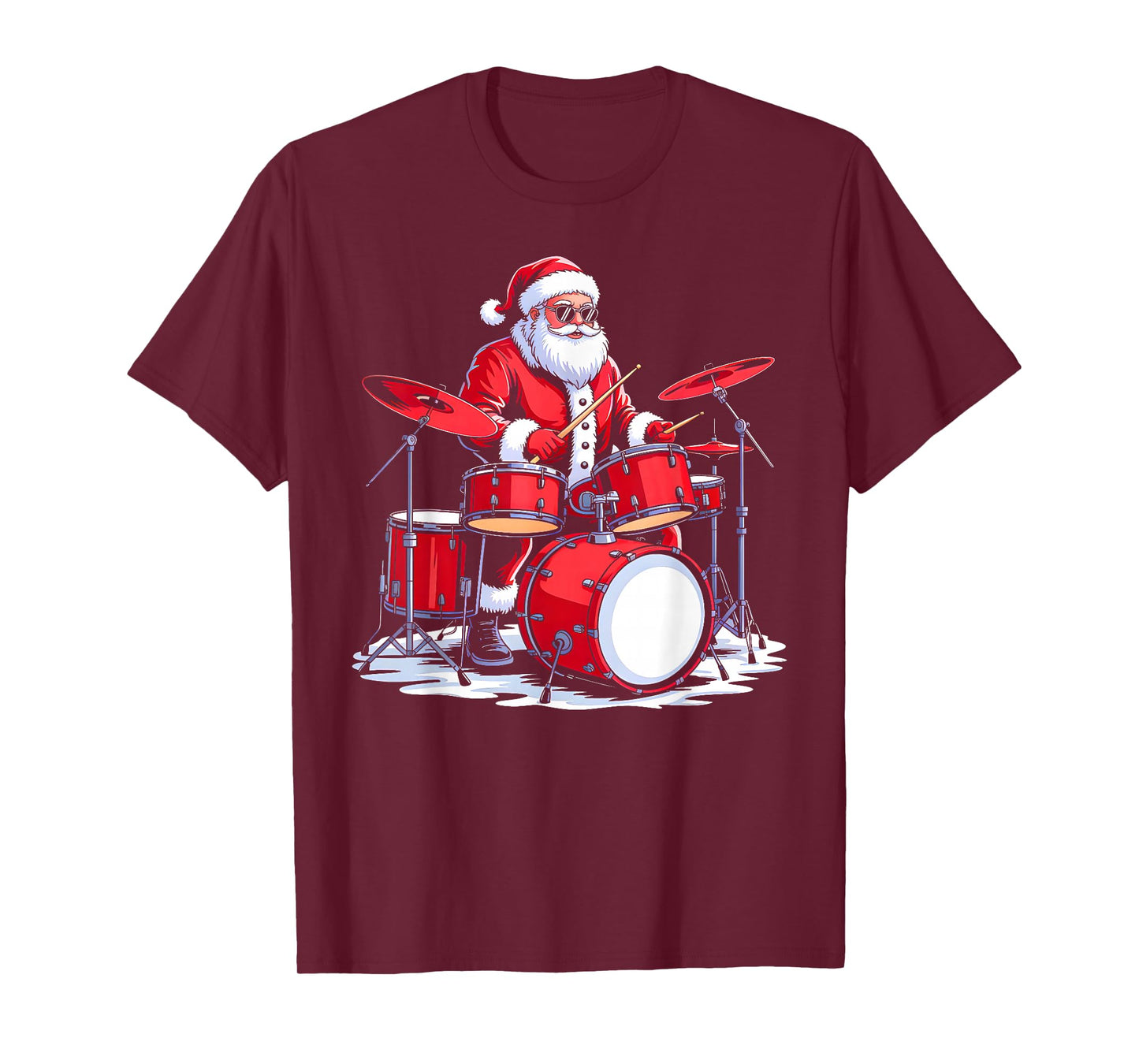 Drummer Santa Christmas Music Men Boys Funny Xmas Pajamas T-Shirt