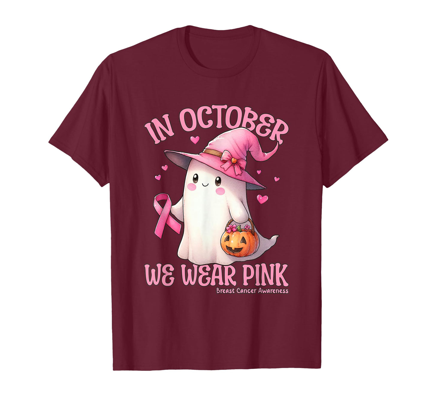 in October We Wear Pink Shirt Ghost Breast Cancer Awareness T-Shirt