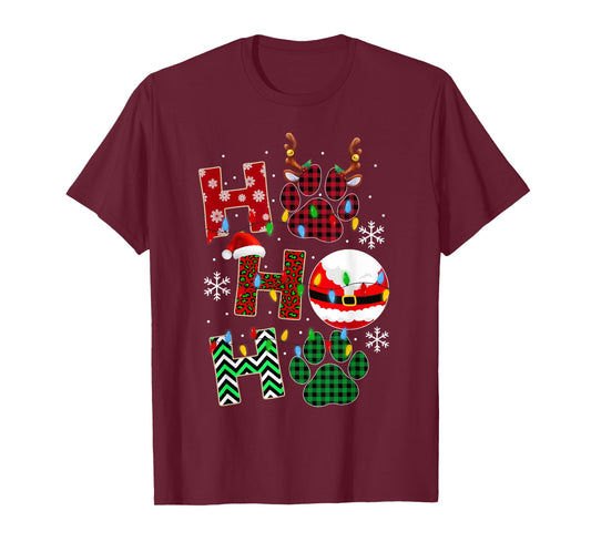 HoHoHo Dog Paw Christmas Pajama Cute Holiday Dog Lovers Xmas Men Women Kids T-Shirt