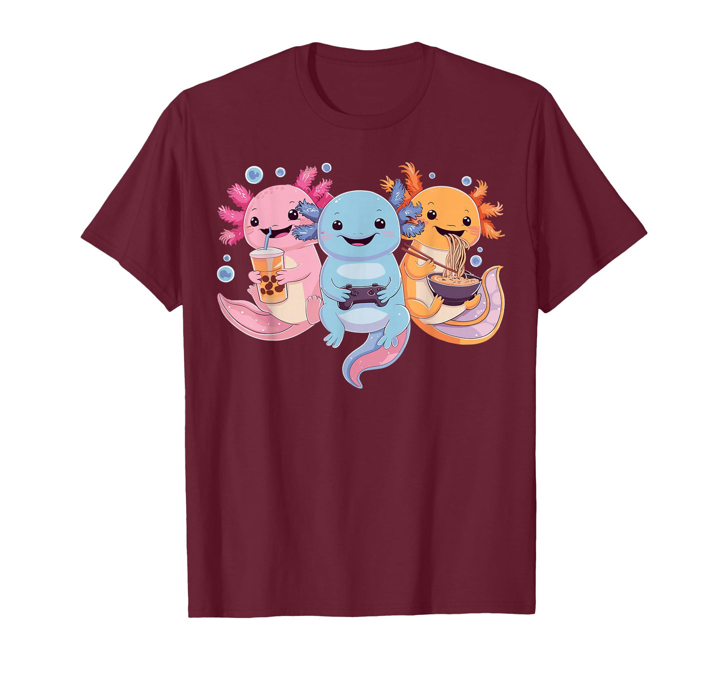 Axolotl Boba Tea Bubble Tea Axolotl Gaming Ramen Axolotl T-Shirt, Small, Black