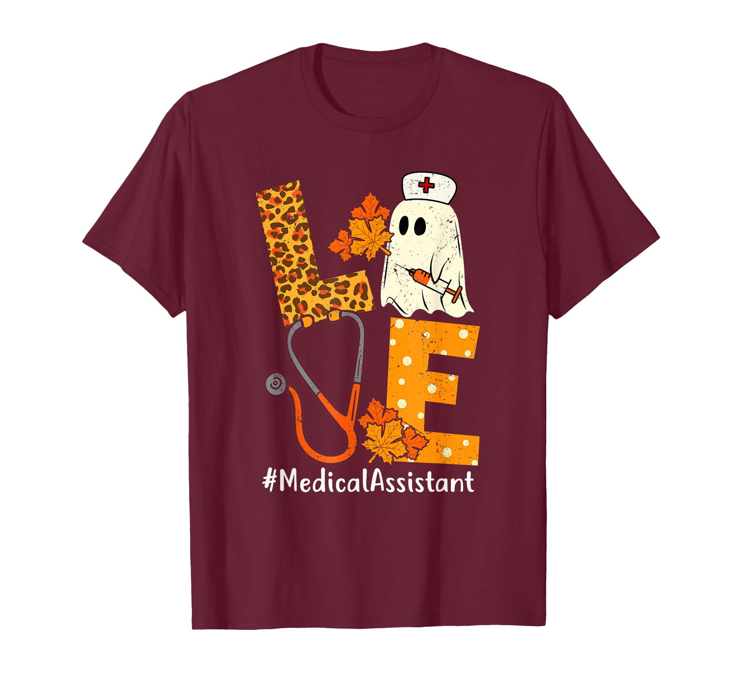 LOVE Leopard Ghost Medical Assistant Halloween Costume Fall T-Shirt