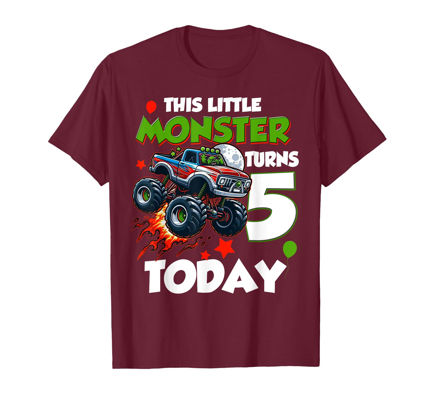 Birthday Monster Truck 5 year Old Boys This Little Turns 5th T-Shirt