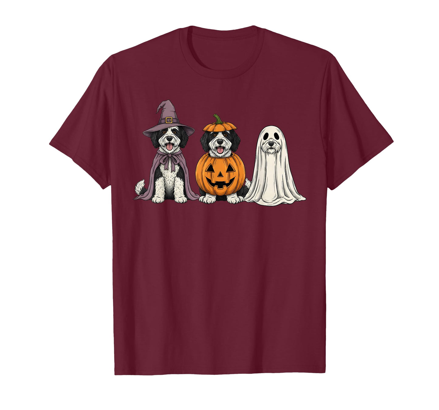 Spooky Ghost Sheepadoodle Pumpkin Halloween Doodle Dog Lover T-Shirt