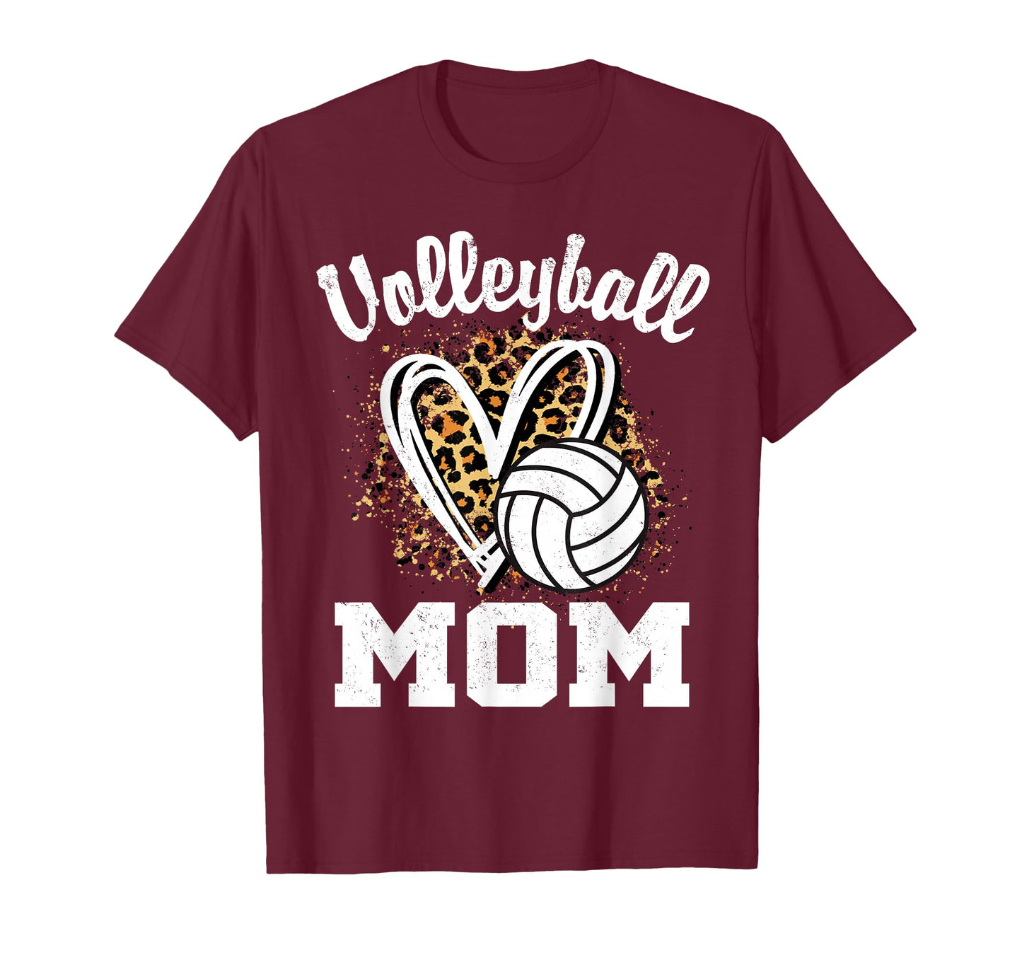Volleyball Mom Leopard Heart T-Shirt