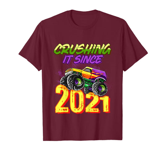 Kids Monster Truck Crushing It Since 2021 Kids Birthday Party T-Shirt