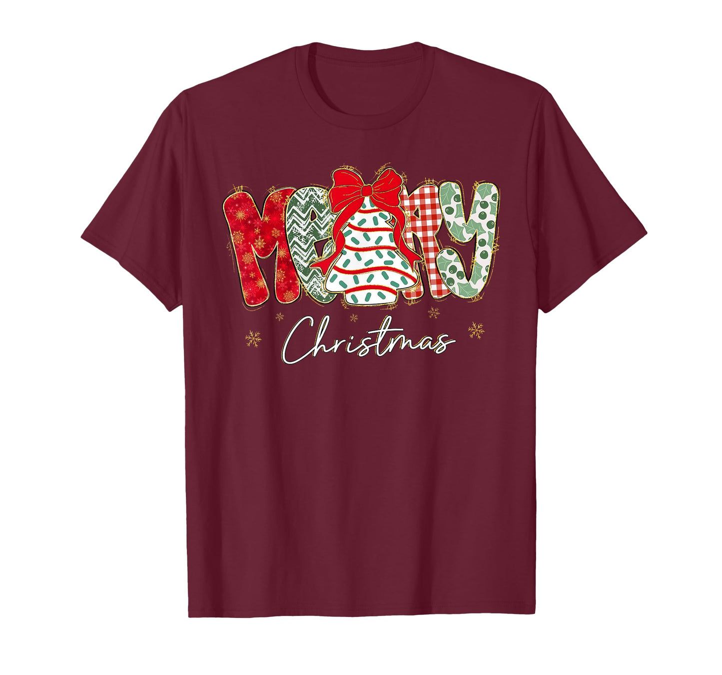 Coquette Bow Tree Cake Candy Cane Merry Christmas Girls Kids T-Shirt