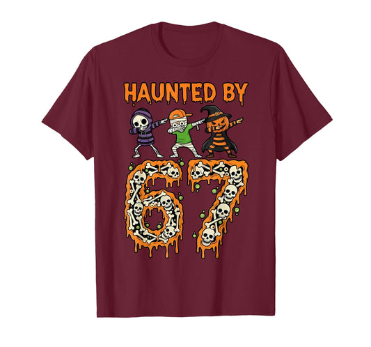 Haunted by 6-7 Halloween Skeleton Dabbing Meme Men Women T-Shirt